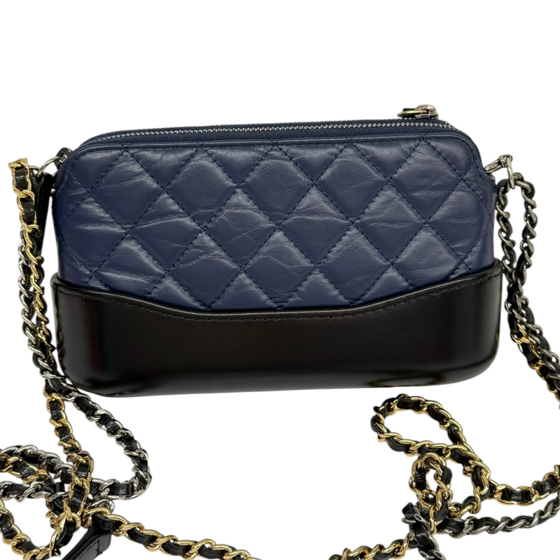 Gabrielle Clutch With Chain Small Calfskin Navy Black MHW