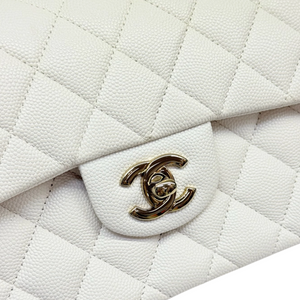 Classic Double Flap Small Caviar Quilted White GHW