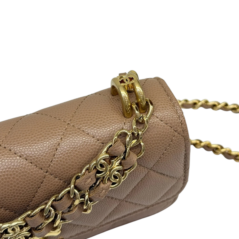 Wallet on Chain WOC Caviar Quilted Dark Beige GHW