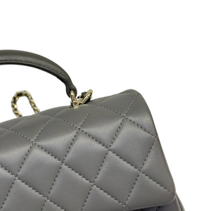 Top Handle Rectangular Flap Mini Lambskin Grey GHW