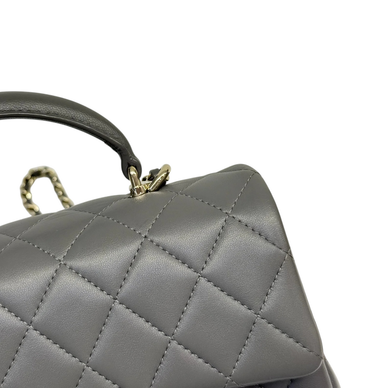 Top Handle Rectangular Flap Mini Lambskin Grey GHW