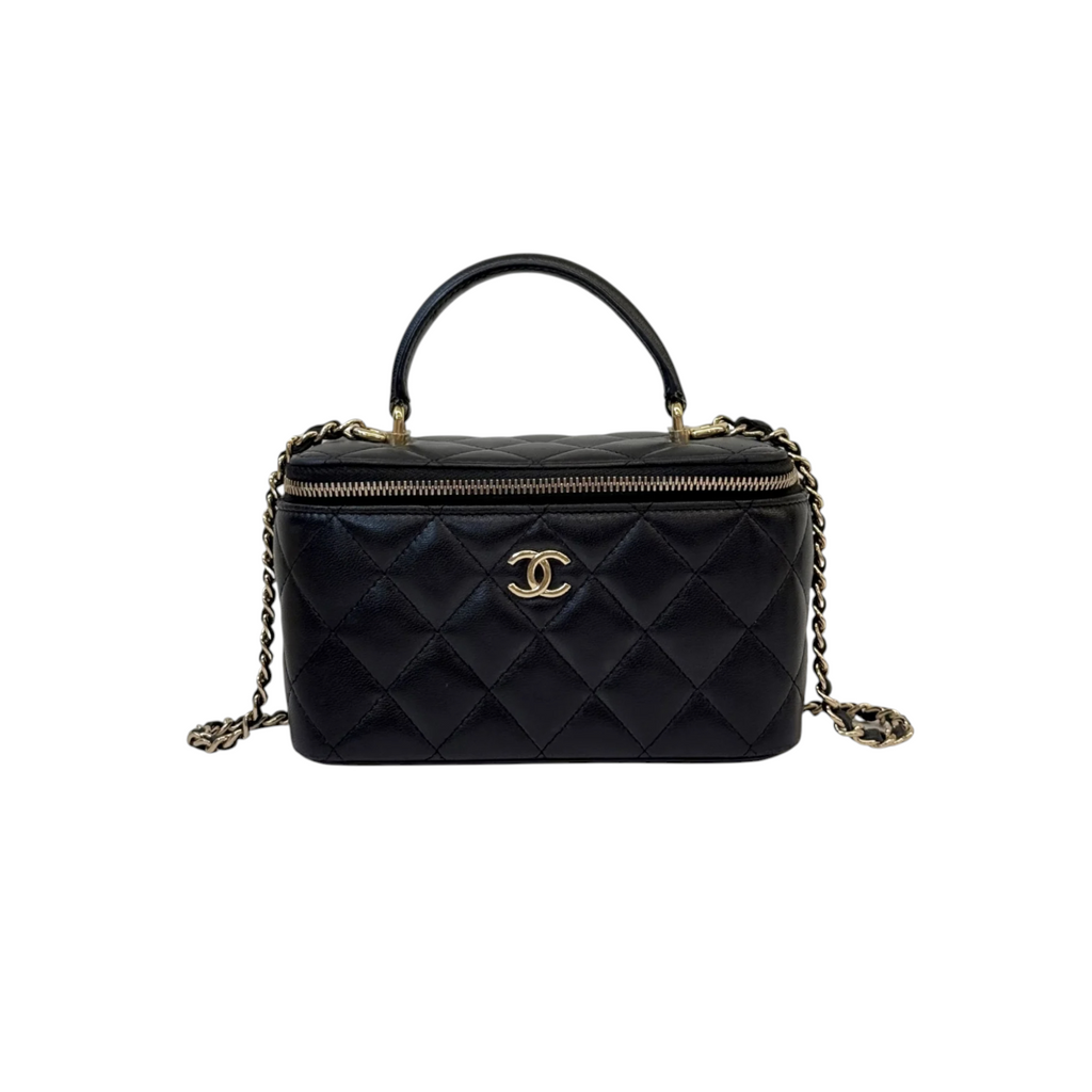 Top Handle Vanity Case Small Lambskin Black LGHW