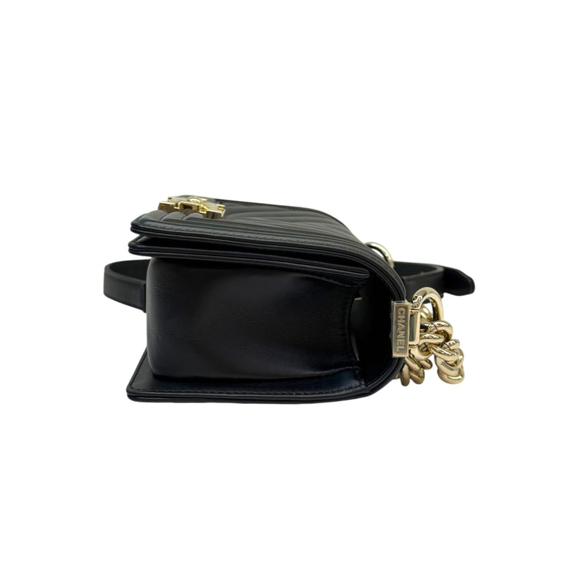 Boy Flap Small Calfskin Chevron Quilted Black GHW