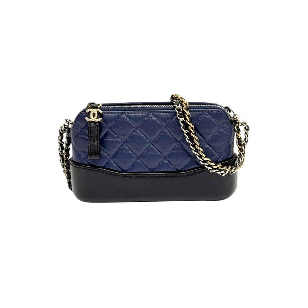 Gabrielle Clutch With Chain Small Calfskin Navy Black MHW