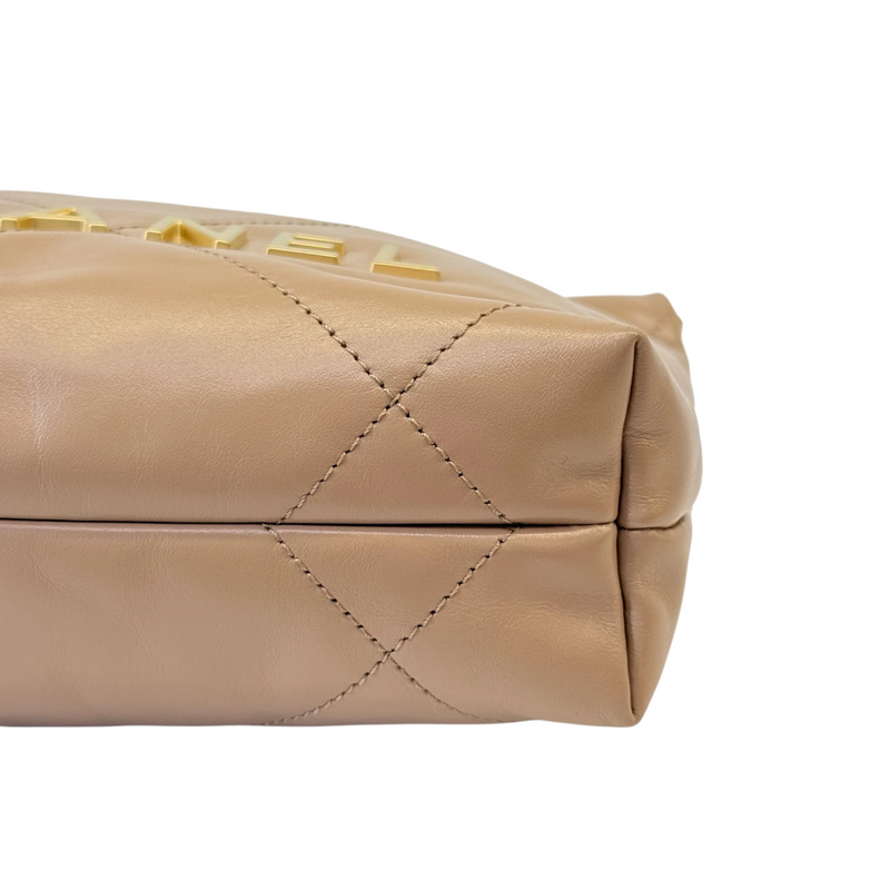 22 Mini Shiny Calfskin Quilted Beige GHW