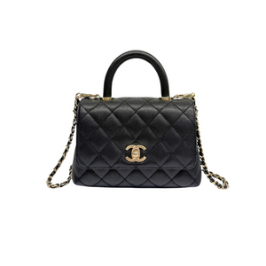 Coco Handle Clutch With Chain Mini Caviar Black GHW