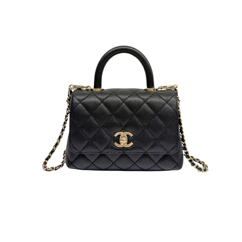 Coco Handle Clutch With Chain Mini Caviar Black GHW