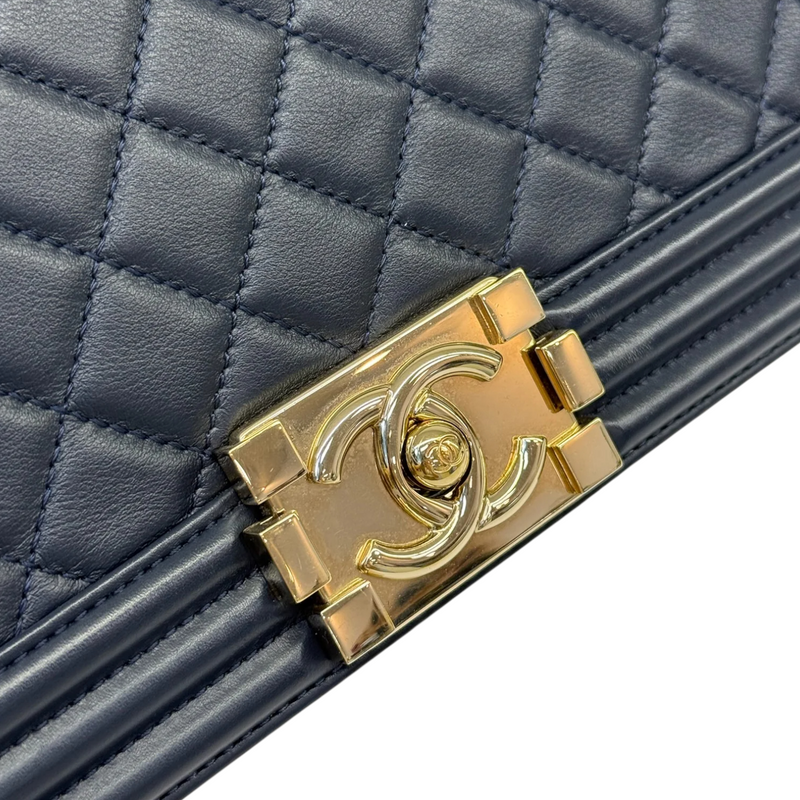 Boy Flap Medium Lambskin Quilted Dark Blue GHW