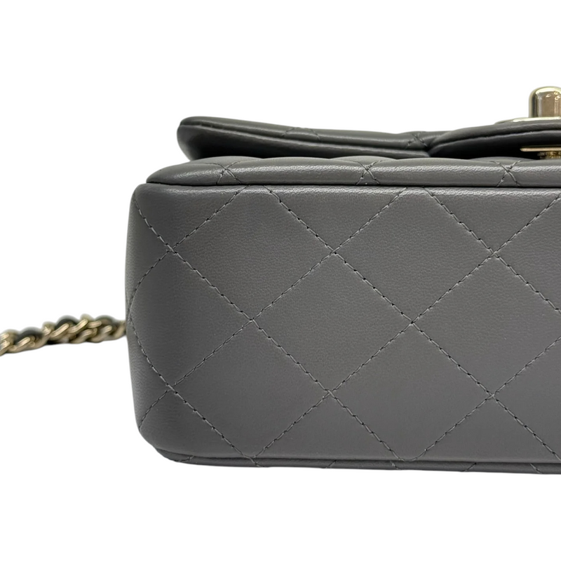 Top Handle Rectangular Flap Mini Lambskin Grey GHW