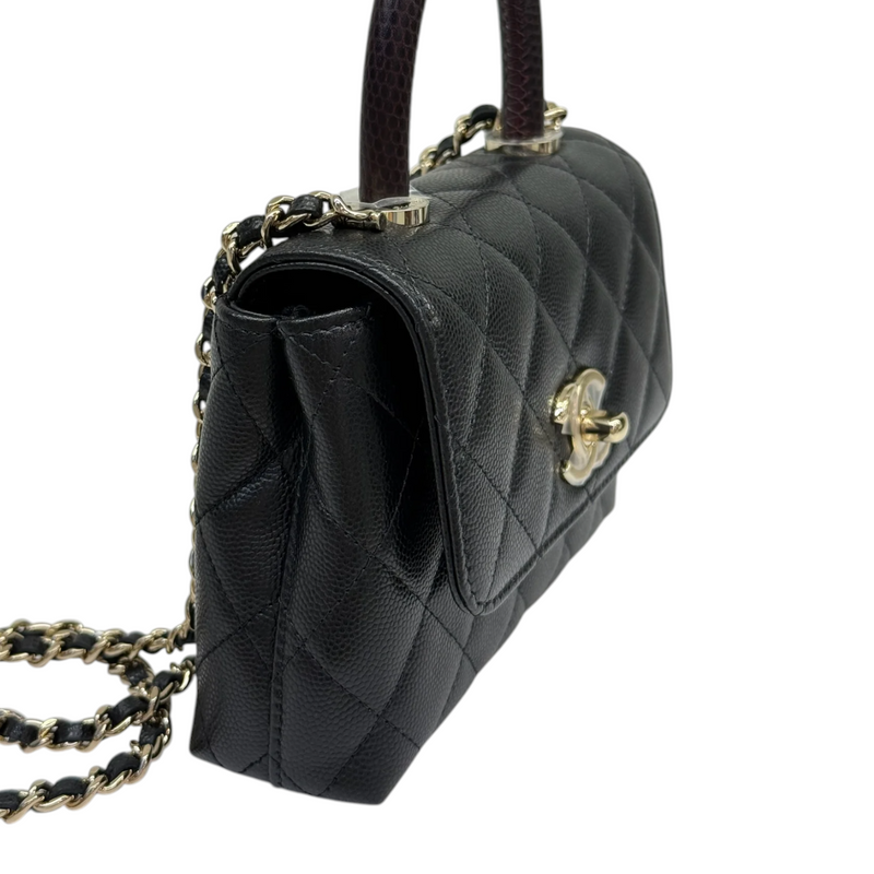 Coco Handle Clutch With Chain Caviar Quilted Black GHW