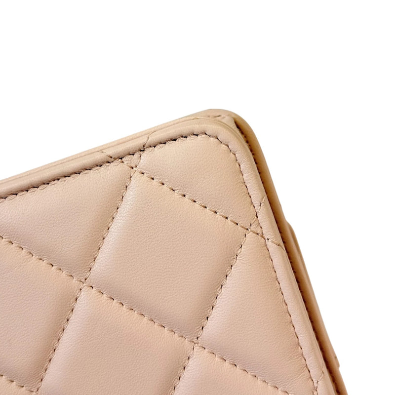 Wallet On Chain WOC Lambskin Plexi Quilted Pink GHW