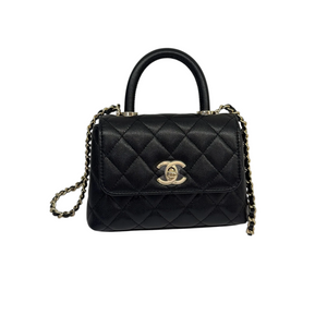 Coco Handle Clutch With Chain Caviar Quilted Black GHW
