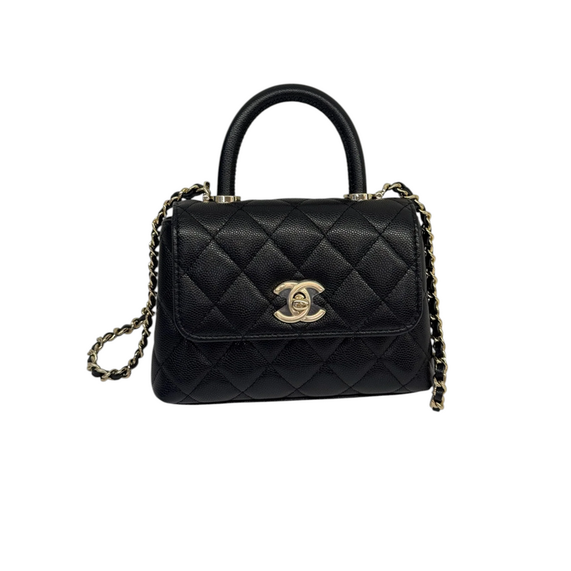 Coco Handle Clutch With Chain Caviar Quilted Black GHW