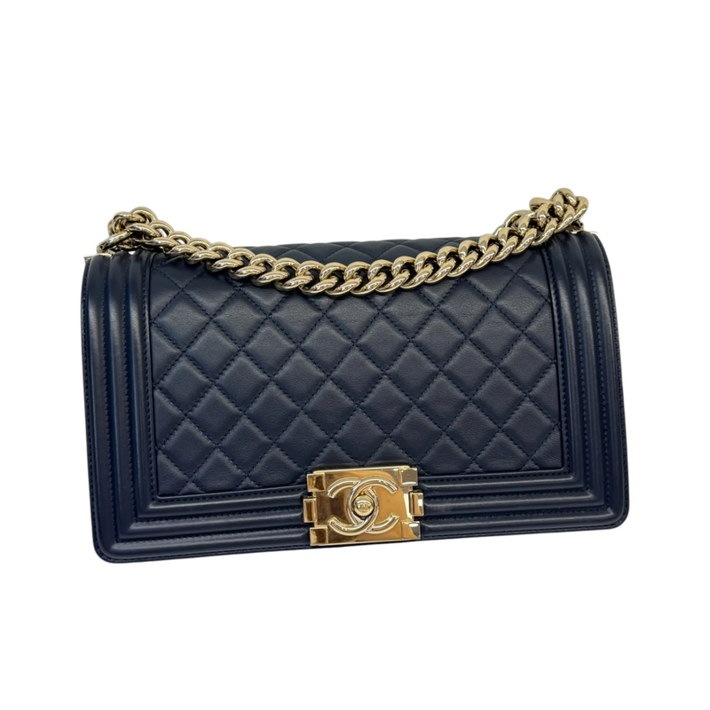 Boy Flap Medium Lambskin Quilted Dark Blue GHW