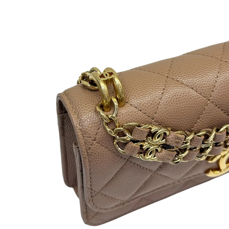 Wallet on Chain WOC Caviar Quilted Dark Beige GHW