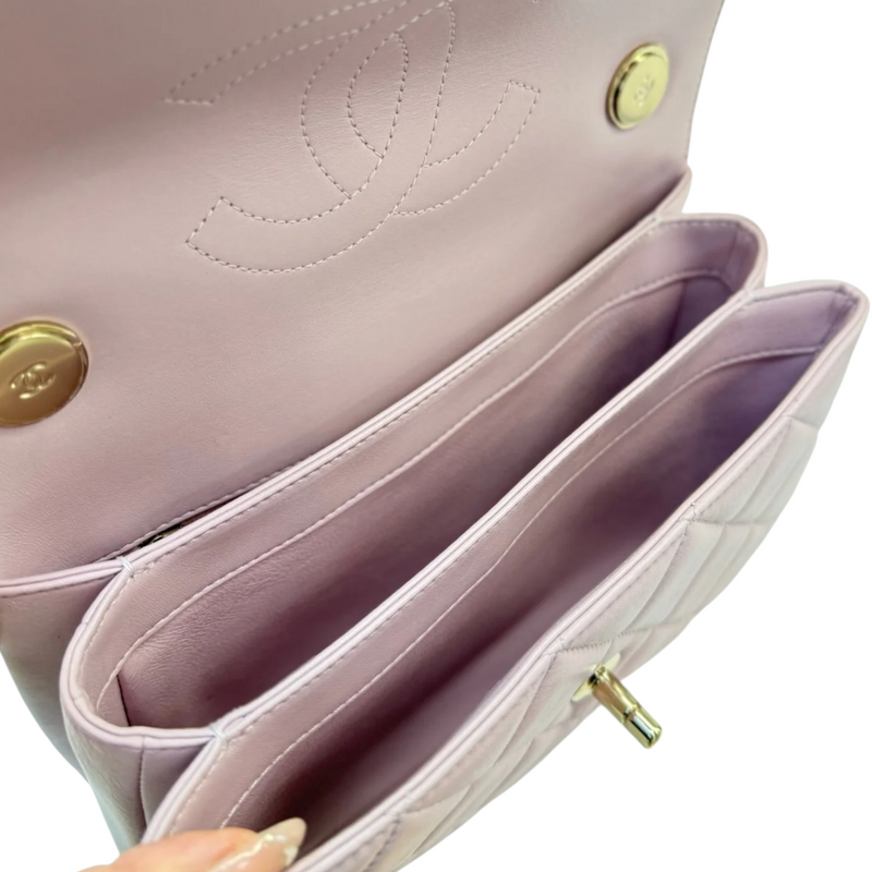 Trendy CC Flap Top Handle Lambskin Light Purple LGHW