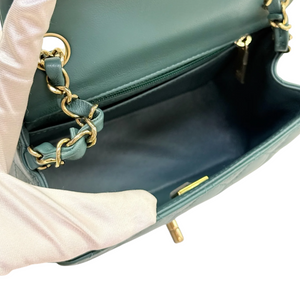 Square Flap Mini Lambskin Quilted Green LGHW