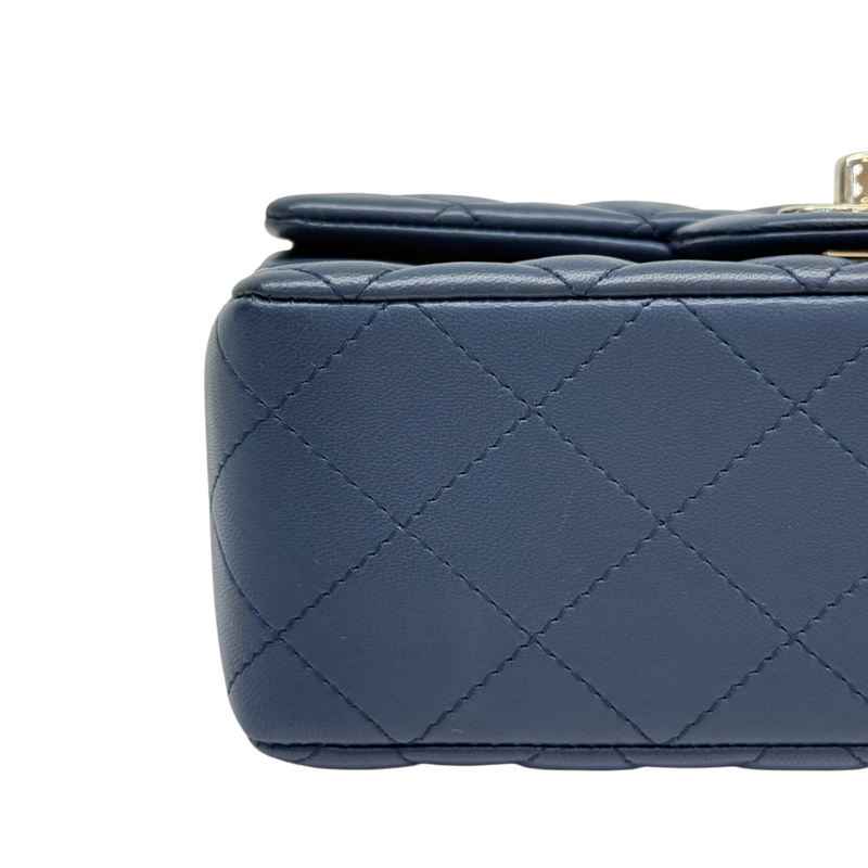 Rectangular Flap Mini Lambskin Quilted Blue LGHW
