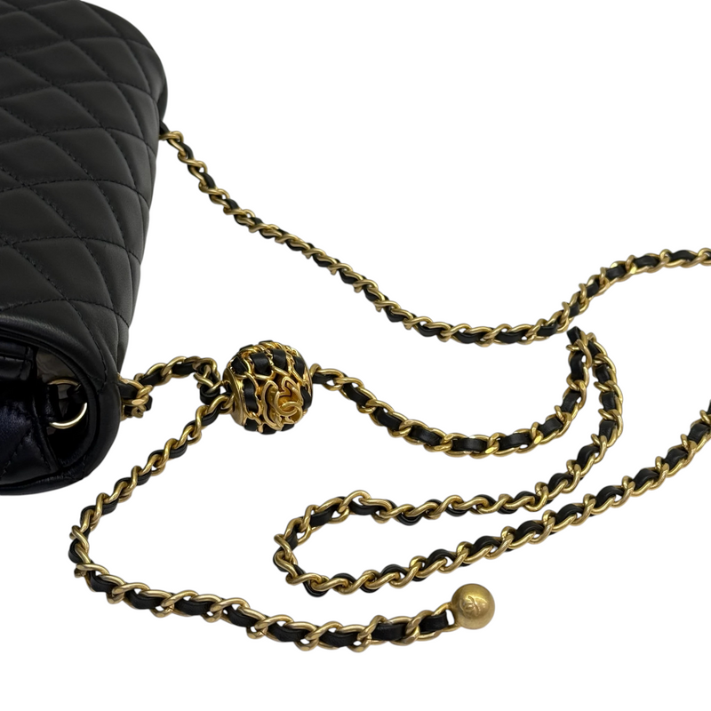 Rectangular Pearl Crush Flap Lambskin Quilted Black GHW