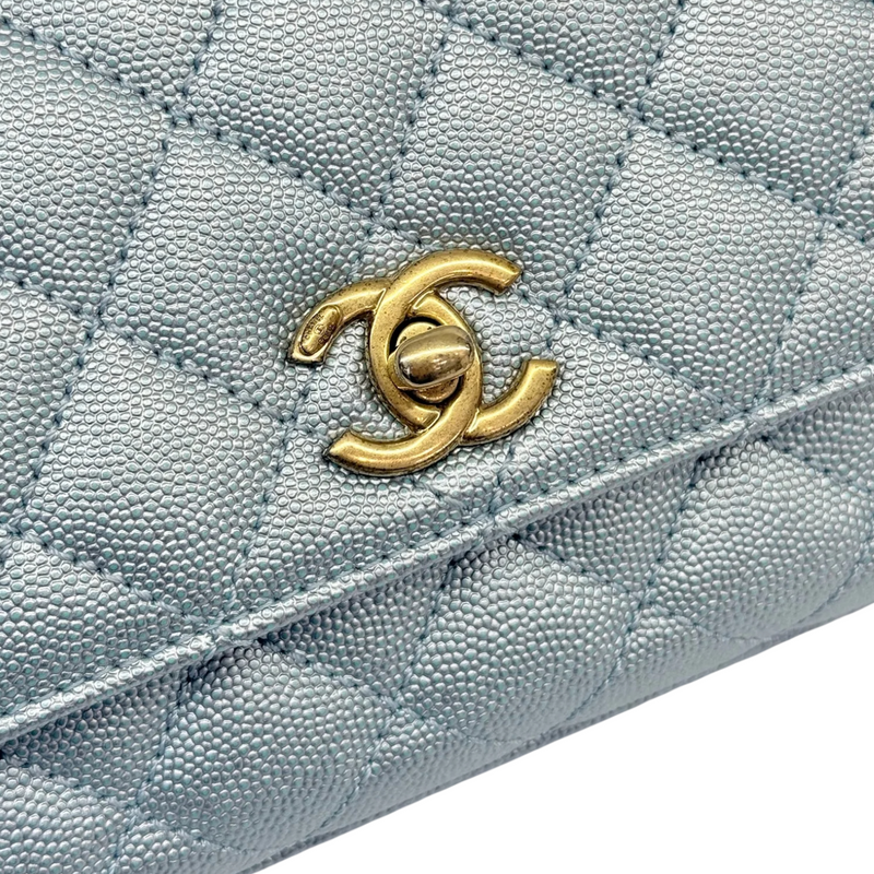 Coco Handle Flap Extra Mini Iridescent Caviar Light Blue GHW