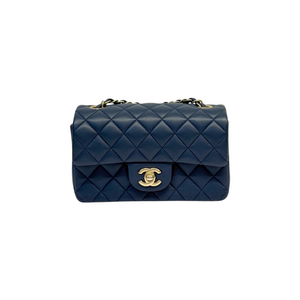 Rectangular Flap Mini Lambskin Quilted Blue LGHW
