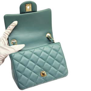 Square Flap Mini Lambskin Quilted Green LGHW