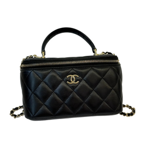 Top Handle Vanity Case Small Lambskin Black LGHW
