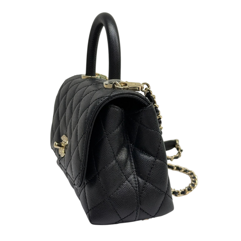 Coco Handle Clutch With Chain Mini Caviar Black GHW