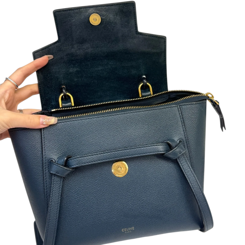 Nano Belt Bag Grained Calfskin Blue GHW