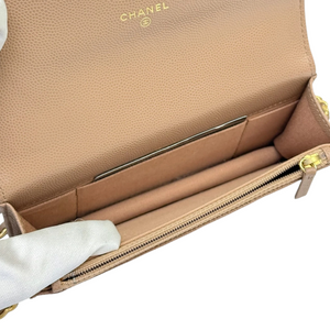 Wallet on Chain WOC Caviar Quilted Dark Beige GHW