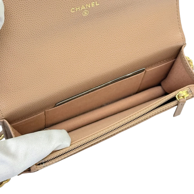 Wallet on Chain WOC Caviar Quilted Dark Beige GHW