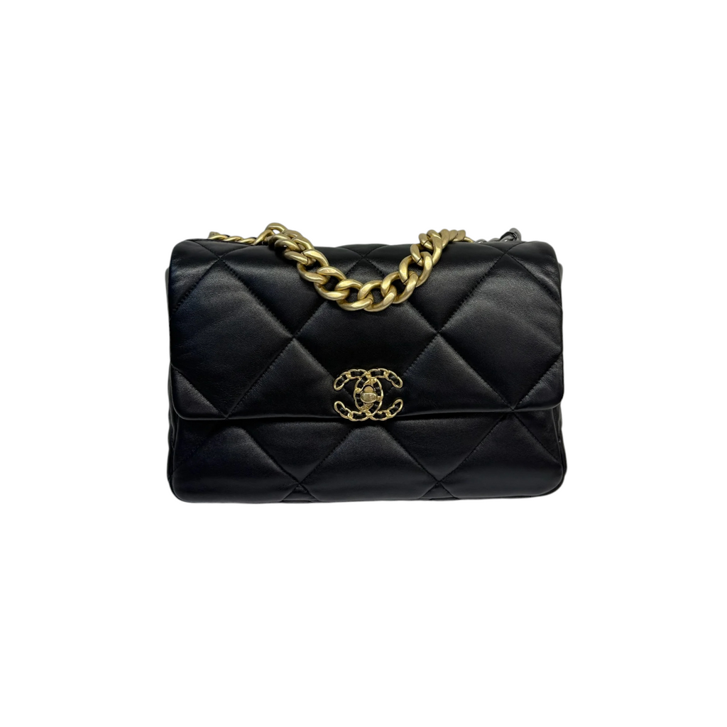 19 Flap Medium Lambskin Quilted Black MHW