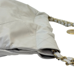 Small Shiny Calfskin Quilted Light Grey GHW