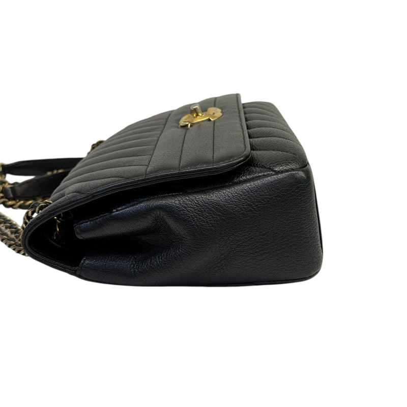 Diagonal Small Flap Calfskin Quilted Black GHW