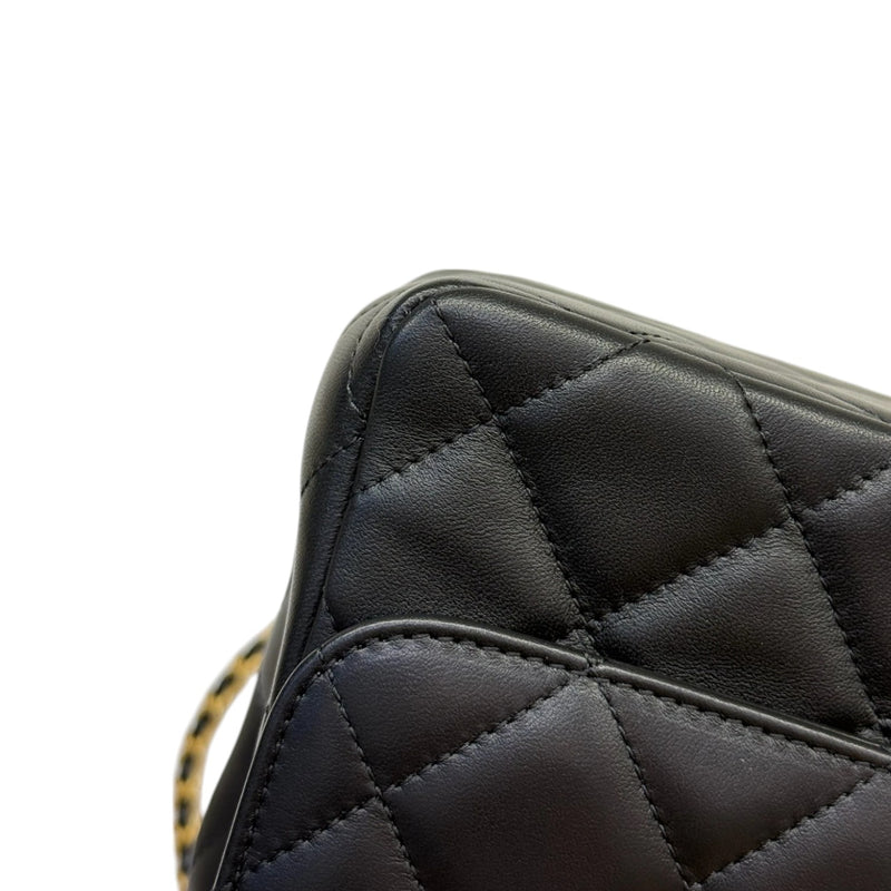 Chain Top Handle Flap Lambskin Quilted Black GHW