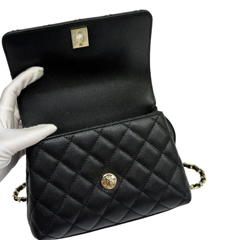 Coco Handle Clutch With Chain Mini Caviar Black GHW
