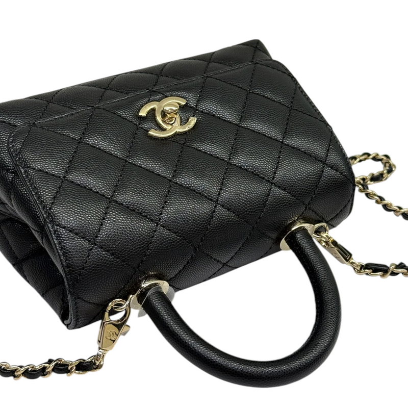 Coco Handle Clutch With Chain Mini Caviar Black GHW
