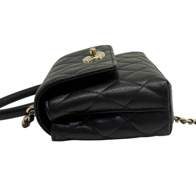 Coco Handle Clutch With Chain Caviar Quilted Black GHW
