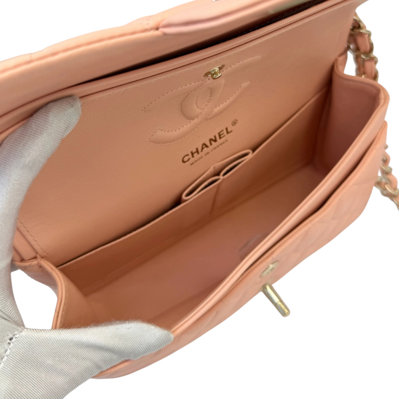 Classic Double Flap Small Lambskin Light Orange GHW