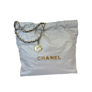 Small Shiny Calfskin Quilted Light Grey GHW