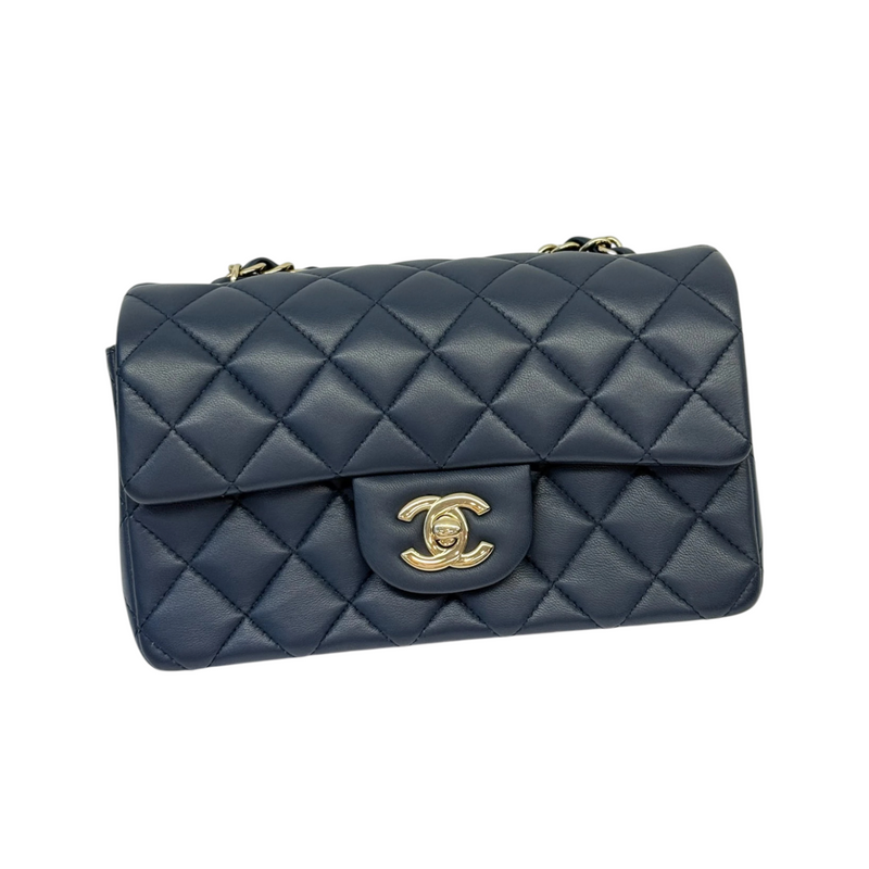 Rectangular Flap Mini Lambskin Quilted Blue LGHW