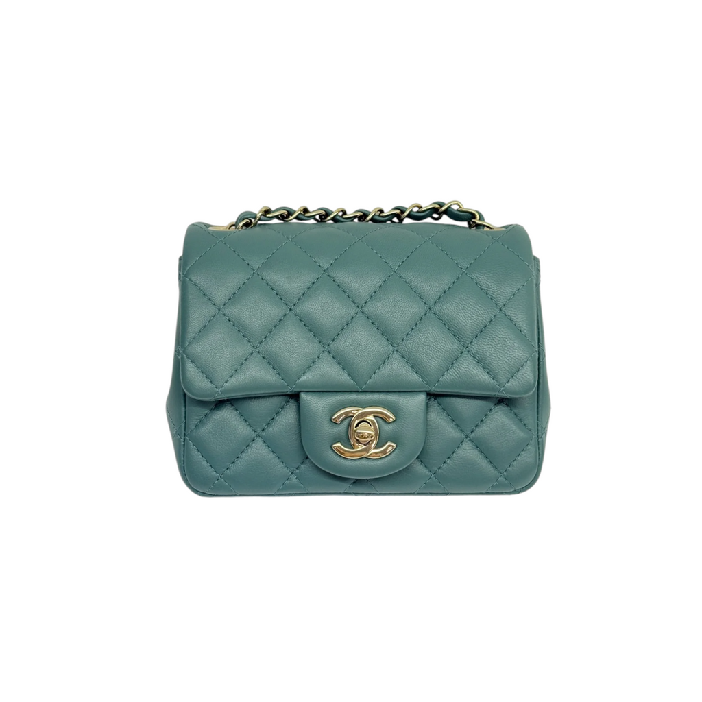 Square Flap Mini Lambskin Quilted Green LGHW