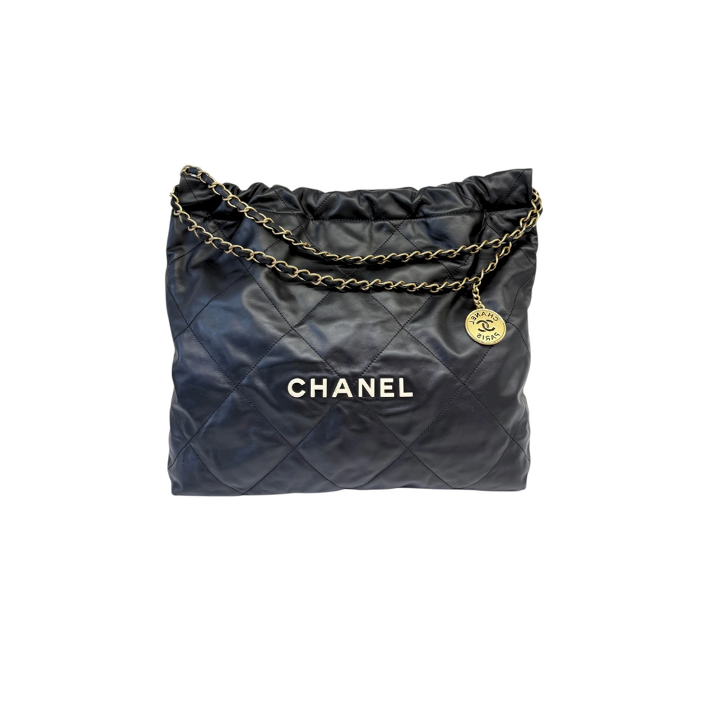 Chanel 22 Medium Shiny Calfskin Quilted Black GHW