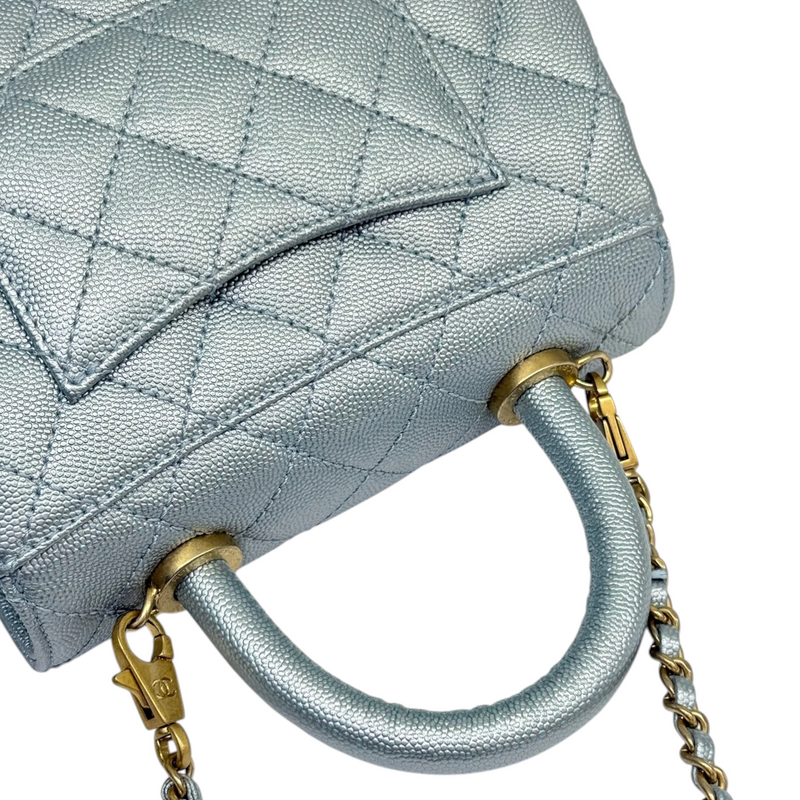 Coco Handle Flap Extra Mini Iridescent Caviar Light Blue GHW