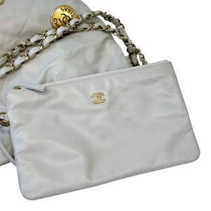 Small Shiny Calfskin Quilted Light Grey GHW
