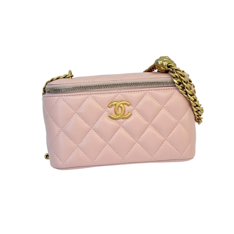 Vanity Case With Chain Sweet Camellia Small Lambskin Pink GHW