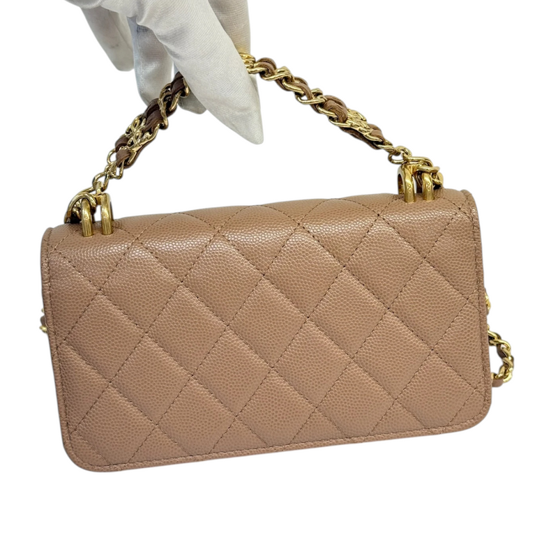 Wallet on Chain WOC Caviar Quilted Dark Beige GHW
