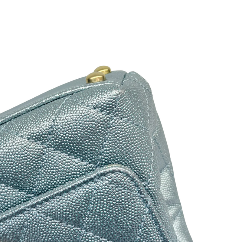 Coco Handle Flap Extra Mini Iridescent Caviar Light Blue GHW