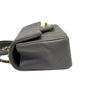 Top Handle Rectangular Flap Mini Lambskin Grey GHW
