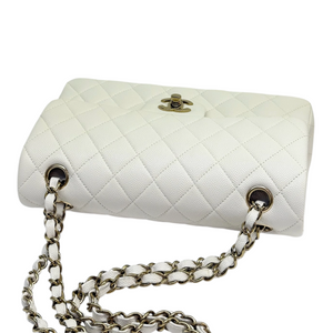 Classic Double Flap Small Caviar Quilted White GHW
